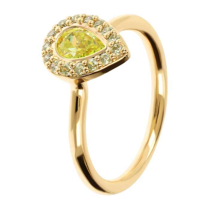 Anello Solitario Golden con Goccia in Cubic Zirconia Gialla