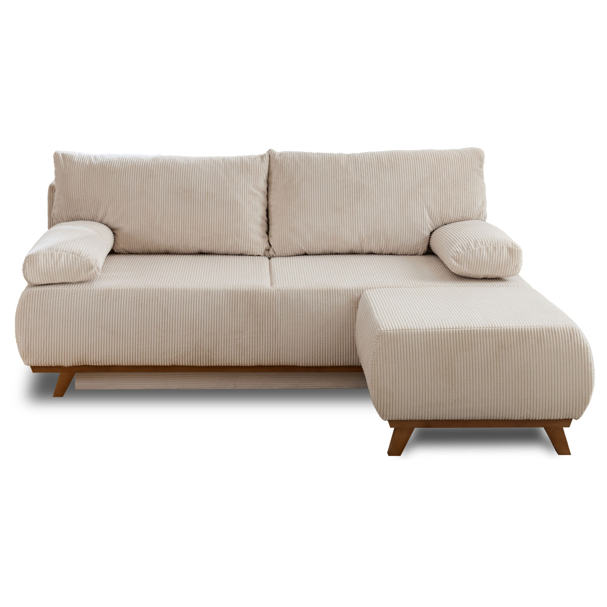 Cristal - canapé 3 places - convertible avec coffre et pouf - en velours côtelé - Beige