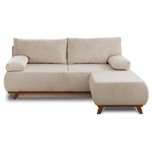 Cristal - canapé 3 places - convertible avec coffre et pouf - en velours côtelé - Beige
