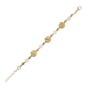 Bracciale con Sfere Golden Elemento Satinato e Pietra Naturale Quarzo Rosa