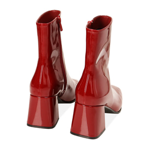 Botines rojos charol hasta el tobillo, tacón de 7 cm