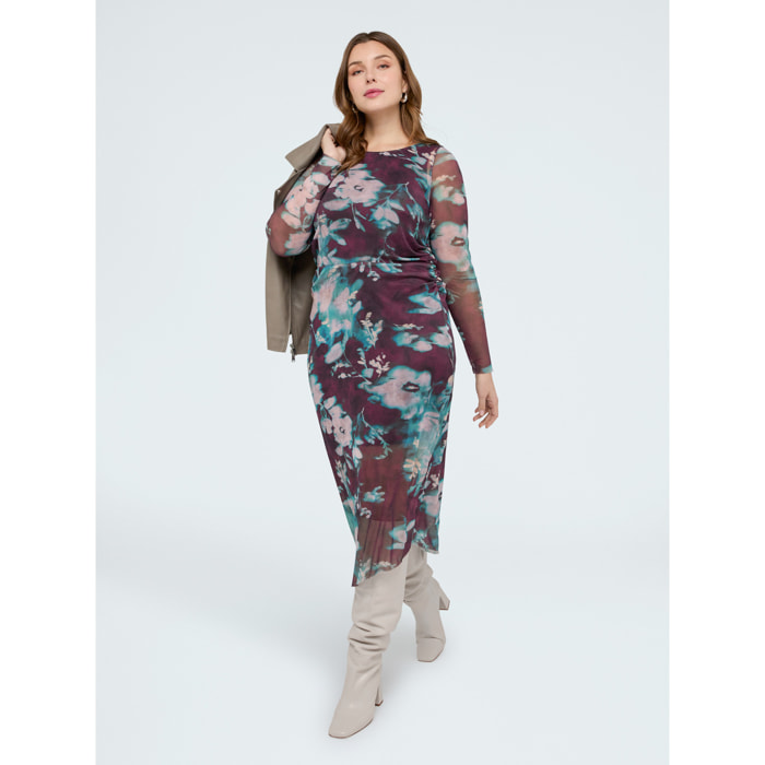 Fiorella Rubino - Vestido largo de tul con estampado - Burgundy