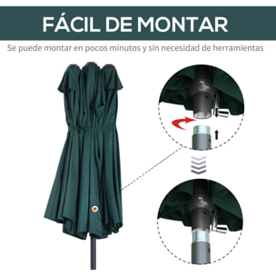 Sombrilla Doble de Tela de Poliá©ster 4.6x2.7x2.4m Verde