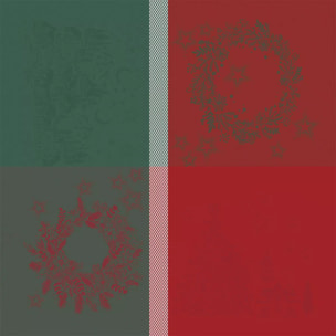 Serviette pur coton 220 g/m² motif jacquard vert rouge Noel magique houx