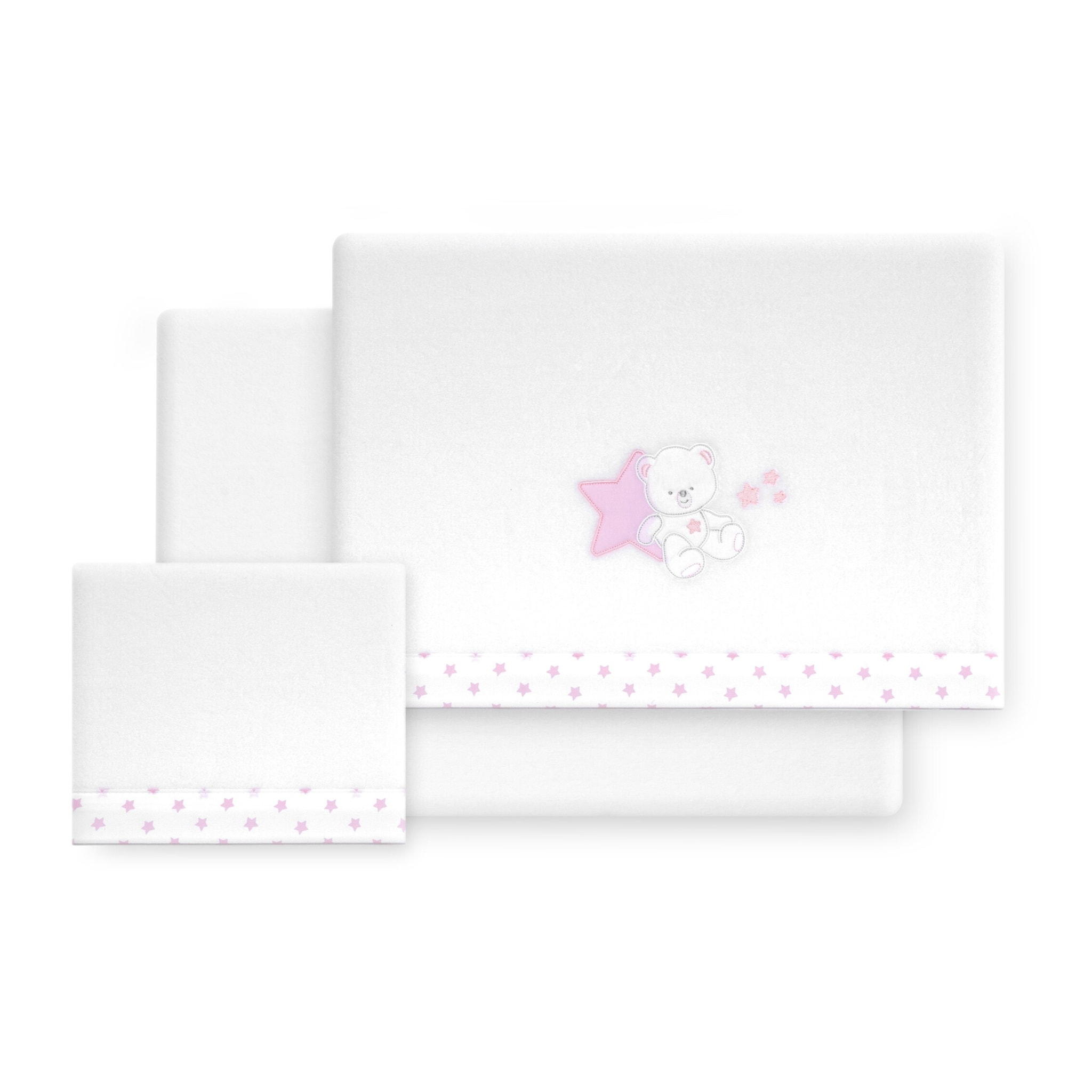Triptico Cuna Coralina Modelo Osito Sentado + Broche Bco/Rosa