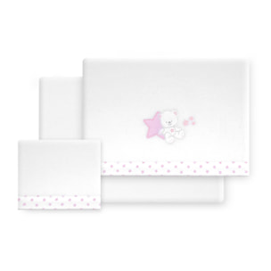 Triptico Cuna Coralina Modelo Osito Sentado + Broche Bco/Rosa