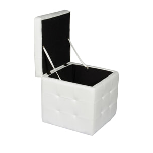 Pouf- contenitore in ecopelle, colore bianco, cm 45 x 47 x 45