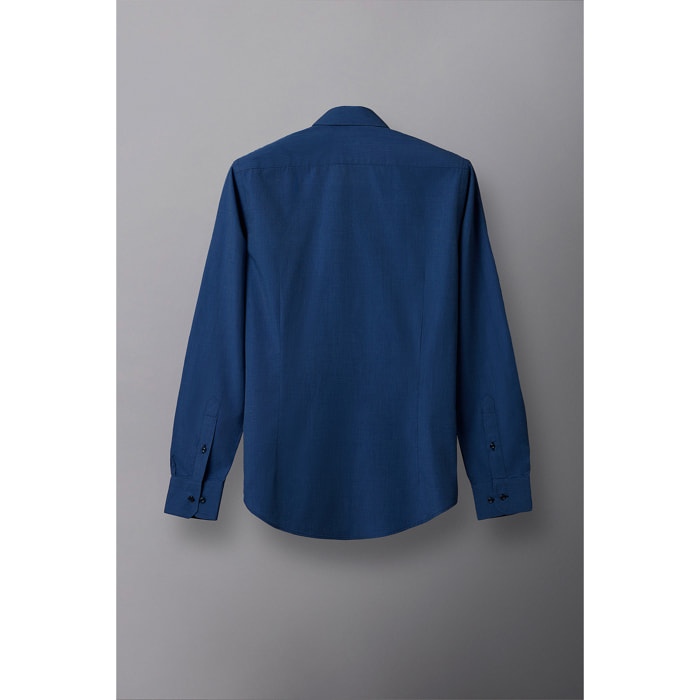 Camicia Uomo 1 Bottone Morbido Fil a fil Unito Blu Inchiostro