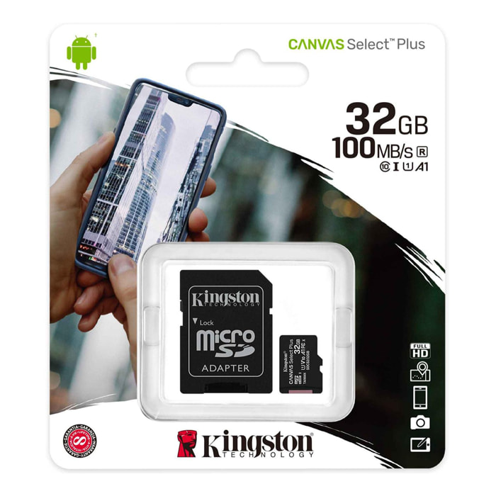 Micro SD HC Kingston Canvas Select Plus 32GB y Adaptador a SD