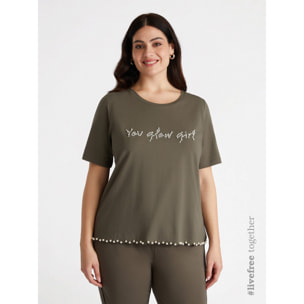 Fiorella Rubino - Camiseta con bordados - Verde militare