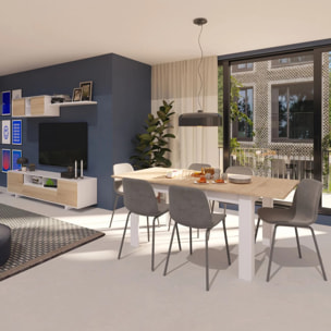 Pack salón con mesa de comedor Kenzo Plus VA Blanco Artik (Blanco Mate) - Roble Canadian