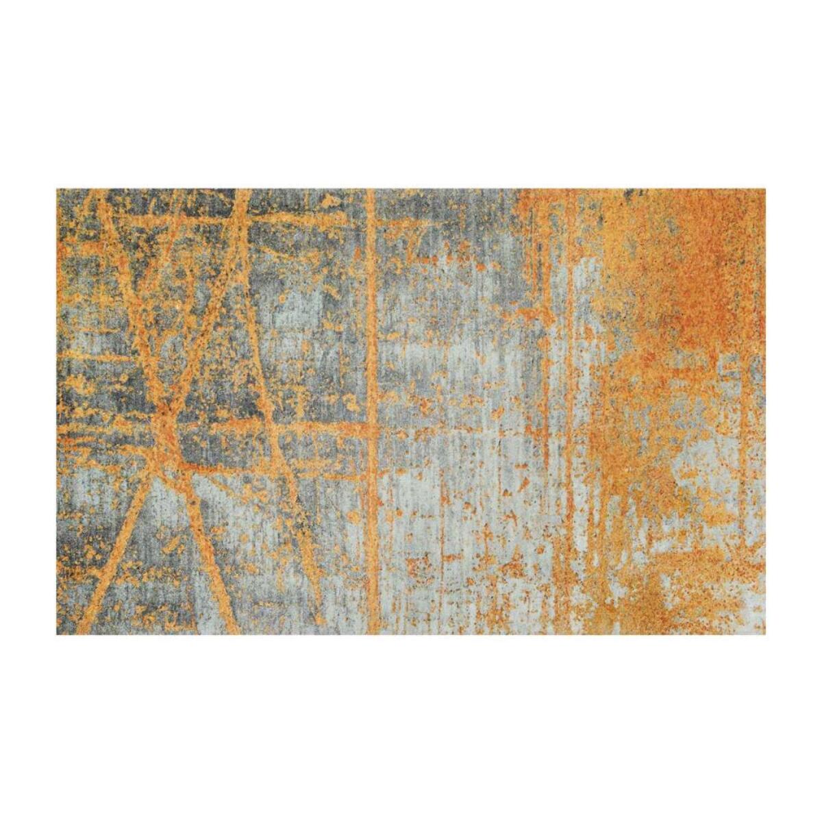 tapis entrée 70x120 tissé orange rectangle motif abstrait RUSTICO