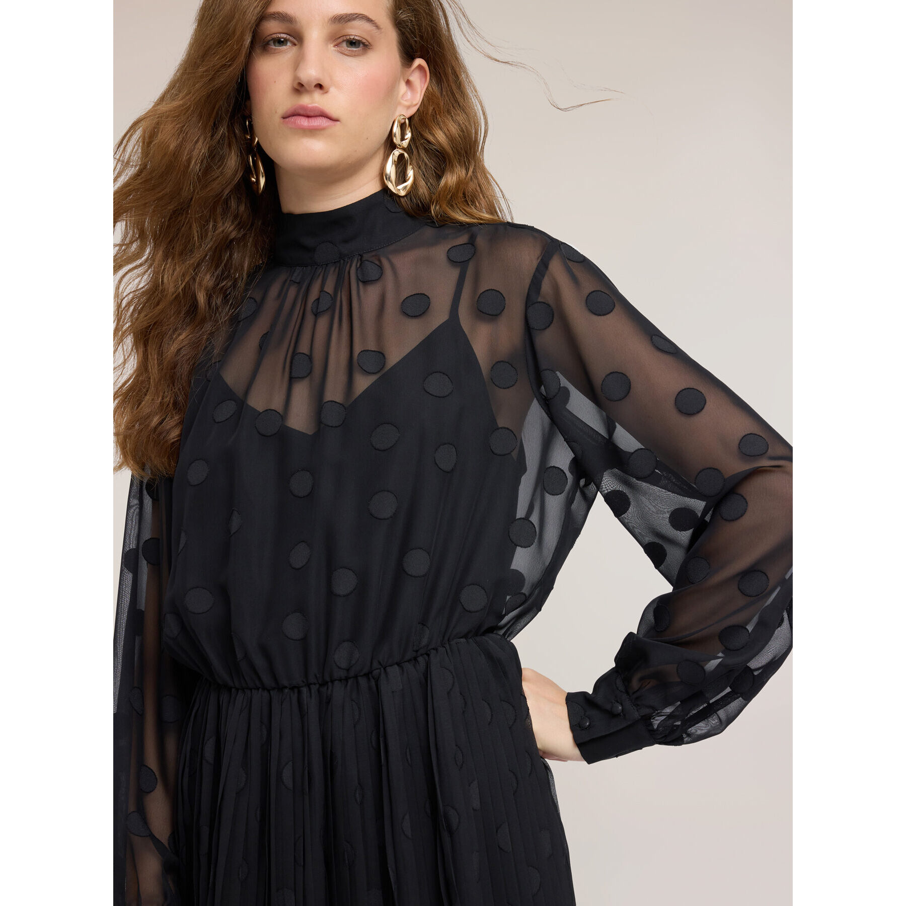 Motivi - Vestito flare jacquard con fantasia a pois - Nero