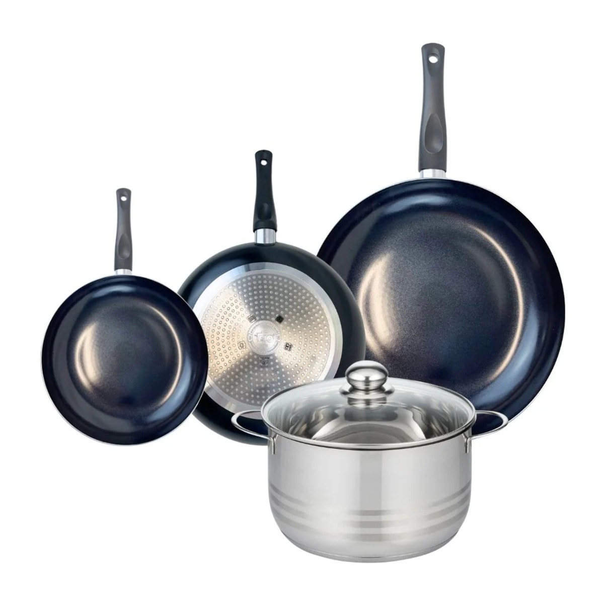 Ensemble de 3 Poêles de cuisson 20, 24 et 32 cm et 1 faitout 24 cm Elo Prima Brillant