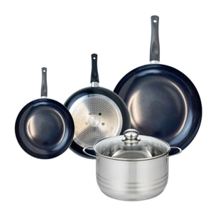 Ensemble de 3 Poêles de cuisson 20, 24 et 32 cm et 1 faitout 24 cm Elo Prima Brillant