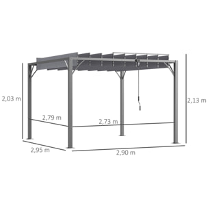 Cenador de Jardín 3x3 m Pérgola de Aluminio Gazebo con Diseño de Lamas Superior Giratorio hasta 135° y Protección UV 50+ Pabellón para Patio Terraza Balcón Gris