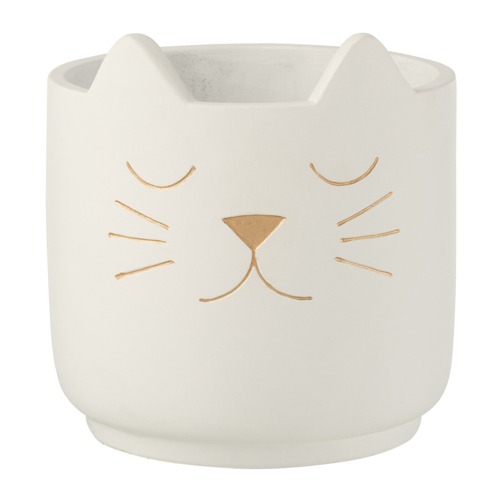 J-Line cache-pot Chat - ciment - blanc/or - large - Ø 19 cm