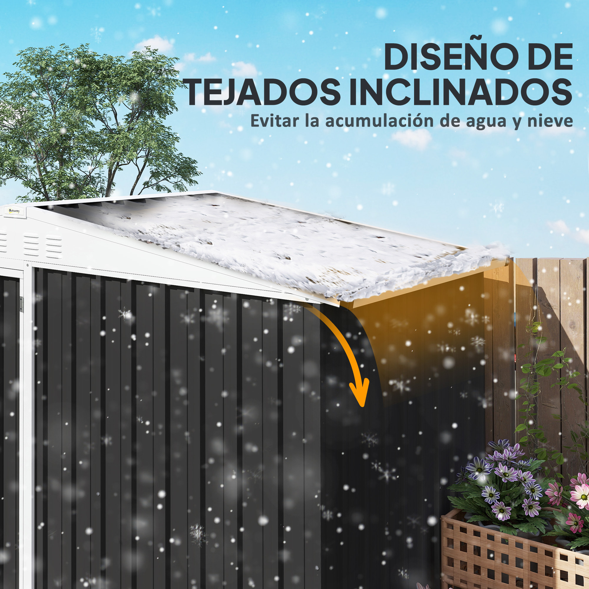 Caseta de Jardín Exterior 2,7m² 245x117x180 cm Cobertizo de Jardín Exterior con Estante de 2 Niveles 4 Ventilaciones y Puerta con Cerradura Cobertizo para Terraza Patio Gris Carbón