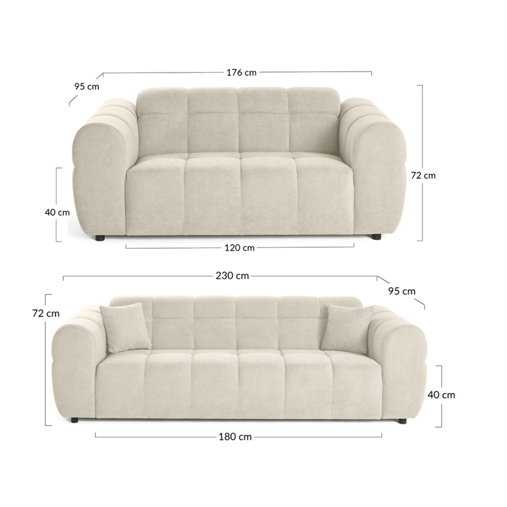 Ray - Ensemble de canapés droits 2+3 places tissu texturé - Beige