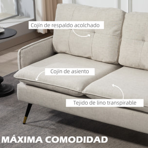 Sofá de 2 Plazas Tapizado en Lino Sofá de Salón 139 cm con Cojines Reposabrazos y Patas de Acero para Dormitorio Oficina Carga 240 kg Crema