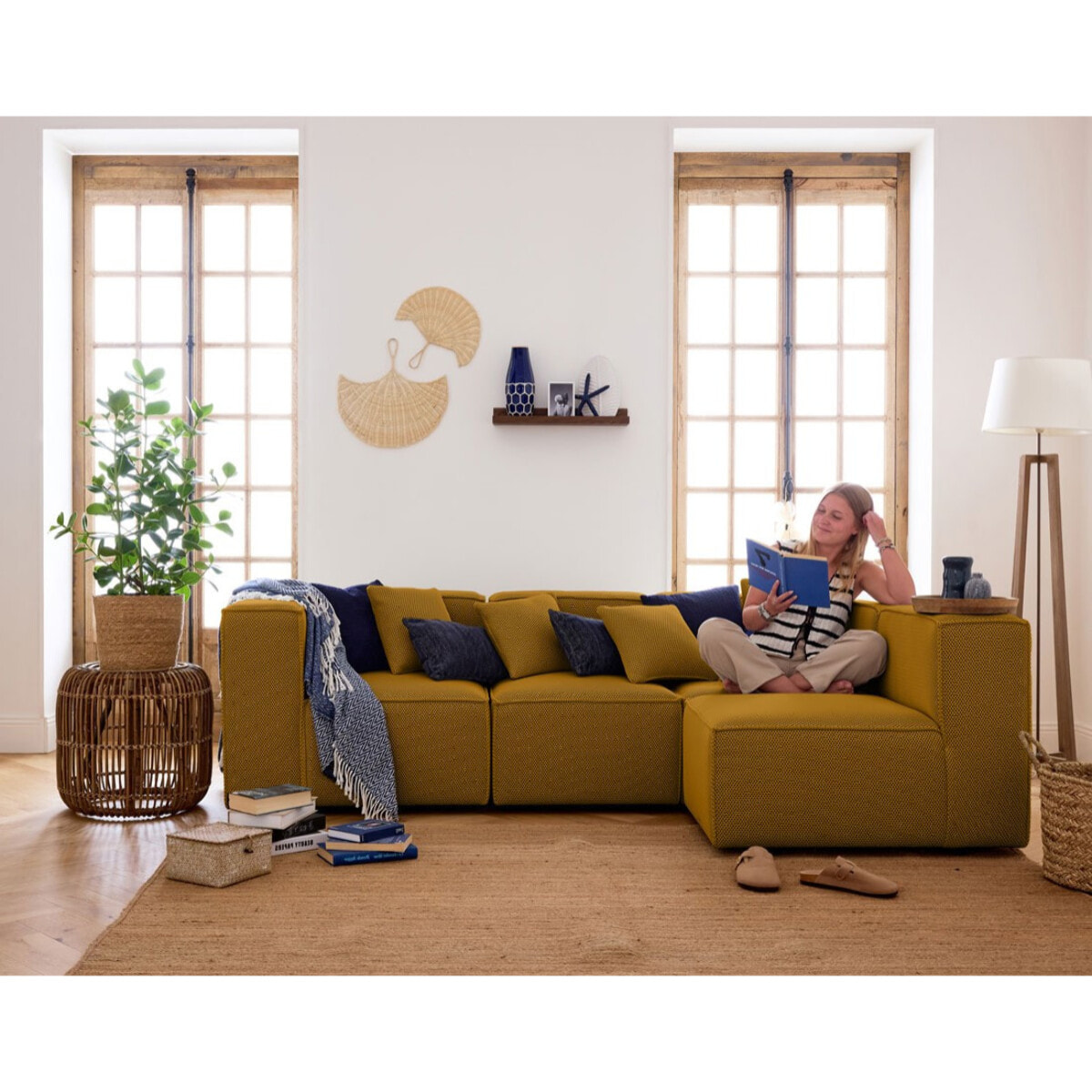 Arty - module d'assise gauche - en tissu mailles 3D - Jaune