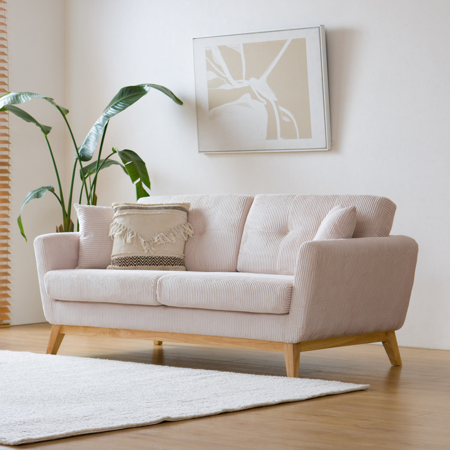 Canapé scandinave 3 places velours côtelé beige OSLO