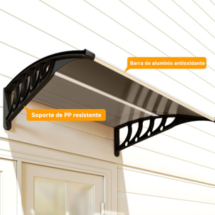 Marquesinas Exterior para Puertas y Ventanas, 103x96,5 cm, Tejadillo de Protección contra Sol y Lluvia, con Cubierta de Policarbonato, Soportes de PP y Regleta de Aluminio, Marrón