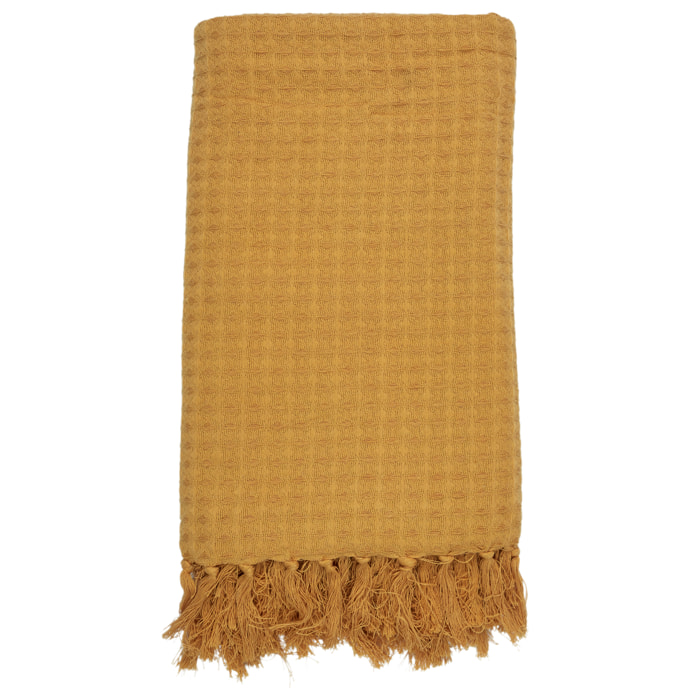 Jeté de Canapé - HOME DECO FACTORY - Gaufre - Jaune - 130 x 160 cm