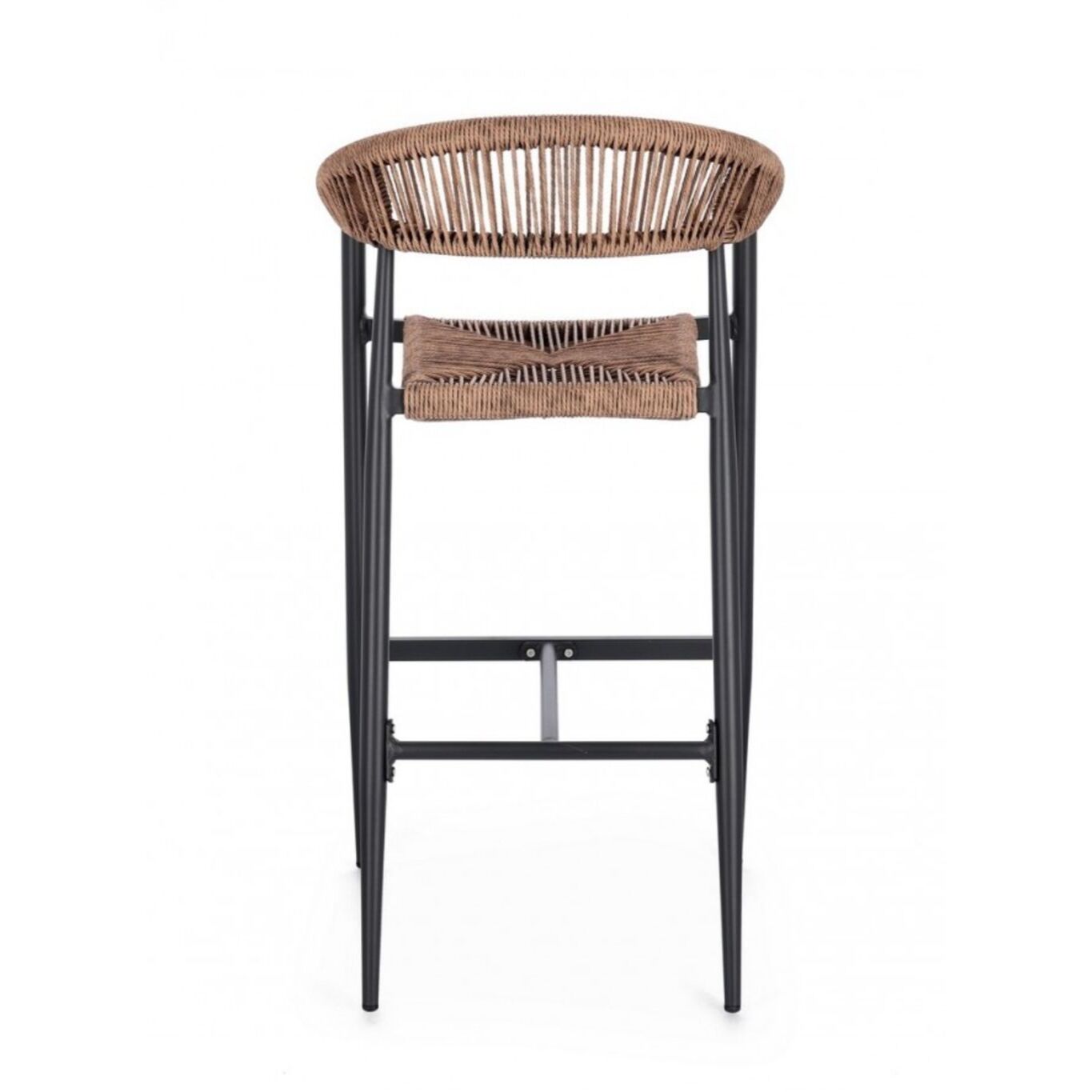 Set di 4 sgabelli JANDIA in alluminio antracite e fibre intrecciate marroni, impilabili