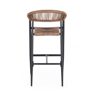 Set di 4 sgabelli JANDIA in alluminio antracite e fibre intrecciate marroni, impilabili