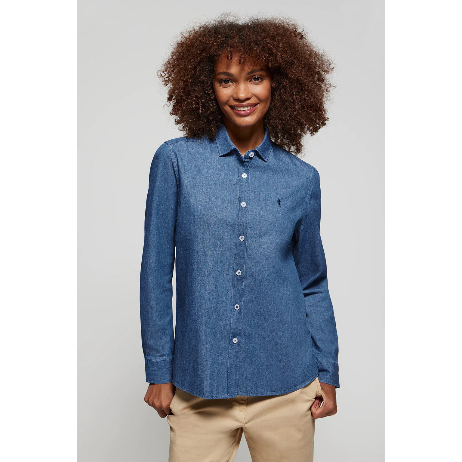 Camicia denim regular fit con logo ricamato Rigby Go