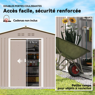 Abri de jardin 4,9 m² double porte coulissante fondation incluse - 277 x 195 x 192 cm - tôle acier ondulée gris clair