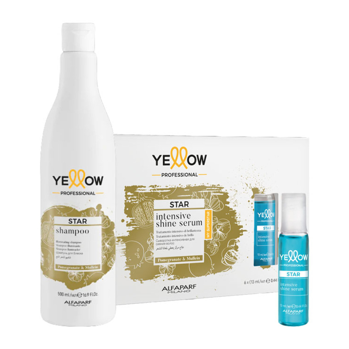 ALFAPARF Yellow Kit Star Shampoo 500ml + Shine Serum Fiale 6x13