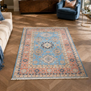 Tapis salon géométrique, artisanal noué main en laine naturelle