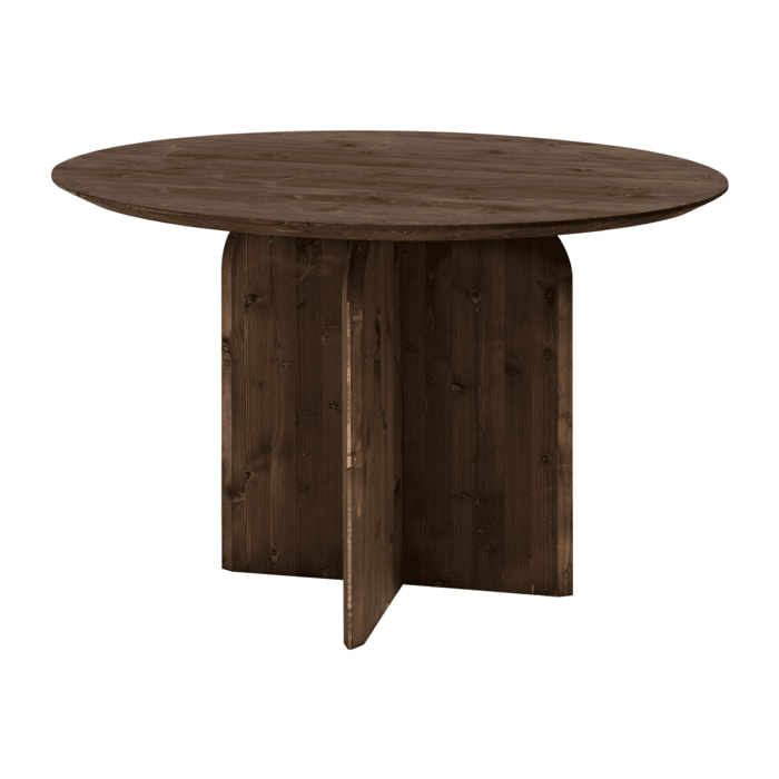 Mesa de comedor redonda de madera maciza en tono nogal de 110cm Alto: 75.2 Largo: 110 Ancho: 110