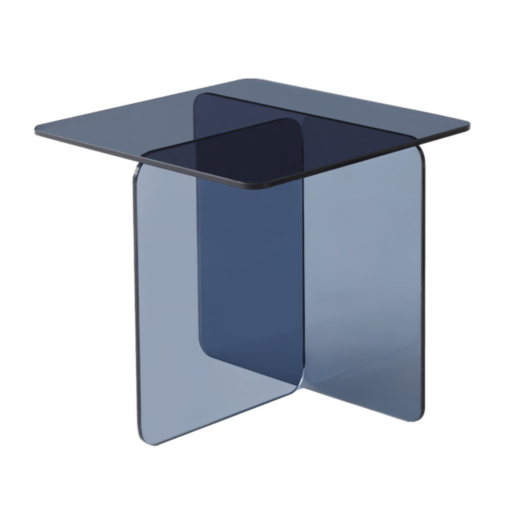 Table basse carrée en verre trempé teinté bleu - BENT