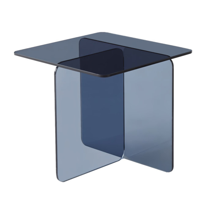Table basse carrée en verre trempé teinté bleu - BENT