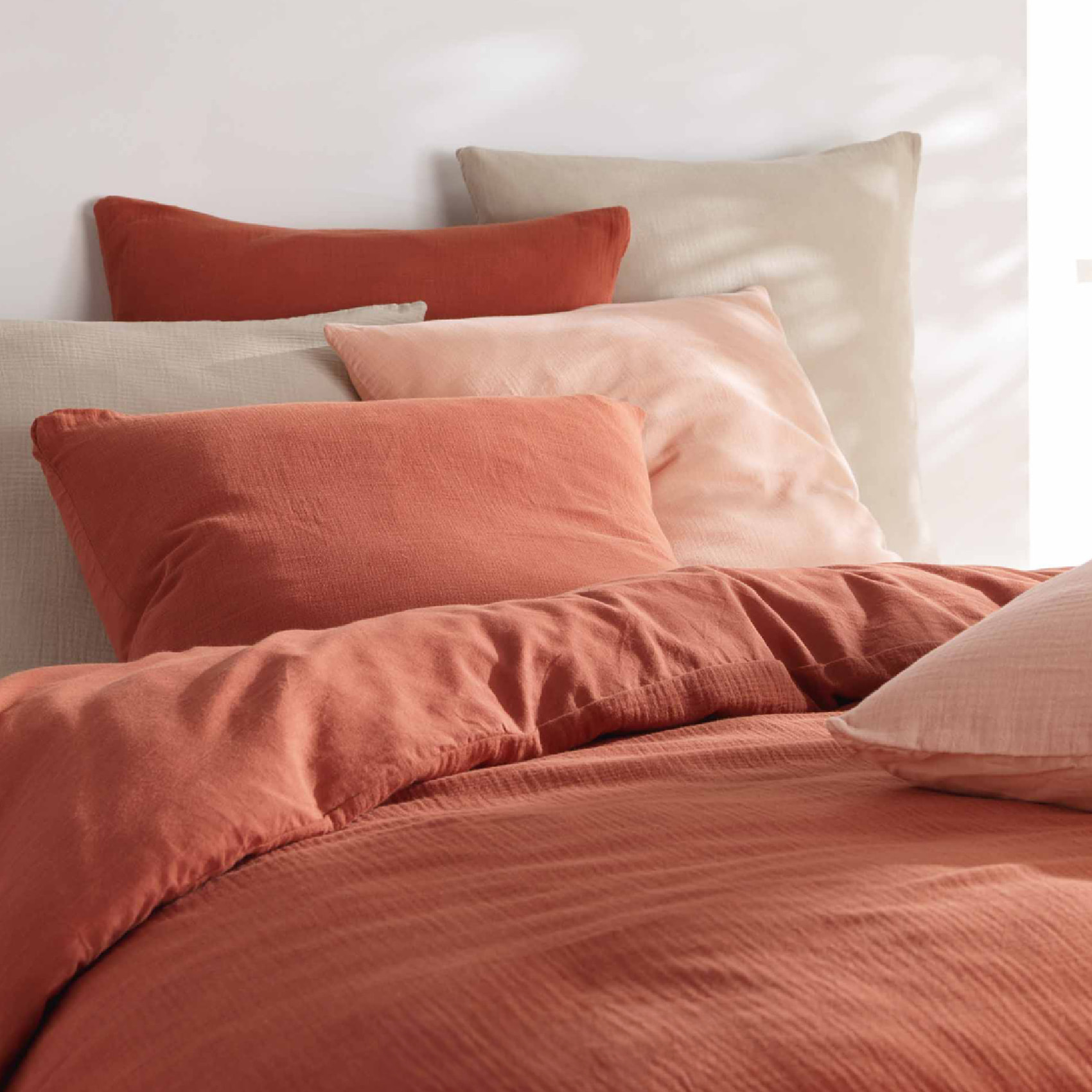 Parure de lit en gaze de coton - Terracotta