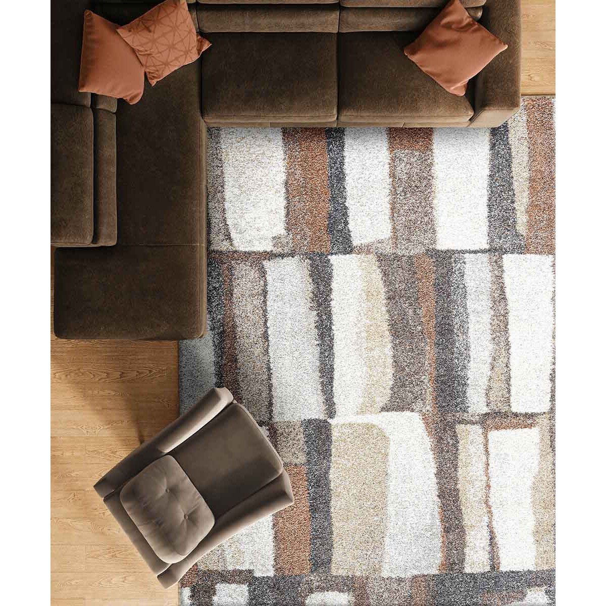 Tappeto Contemporaneo Beige Grigio Terracotta