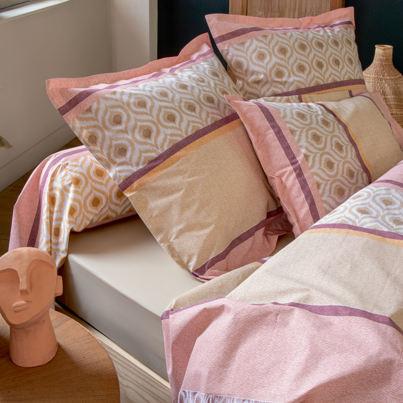 Housse de couette coton ethnique - Rose
