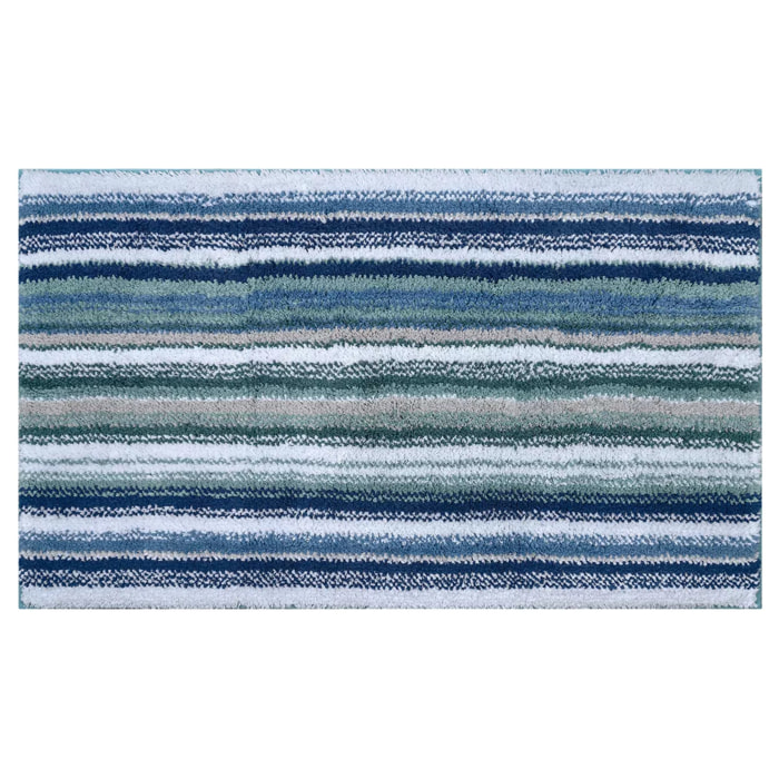 Tapis de bain pur coton 2000 g/m² rayé bleu Venice bleu
