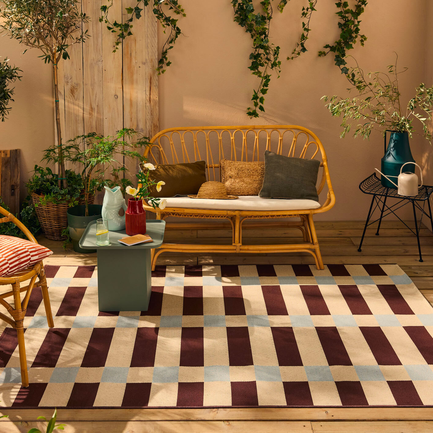RIVIERA - Tapis intérieur/extérieur à motif carreaux bleu