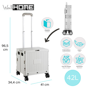Carrito de almacenaje Plegable 41 × 34,4 × 96,5 cm con 4 ruedas giratorias de 360º color Gris-42L