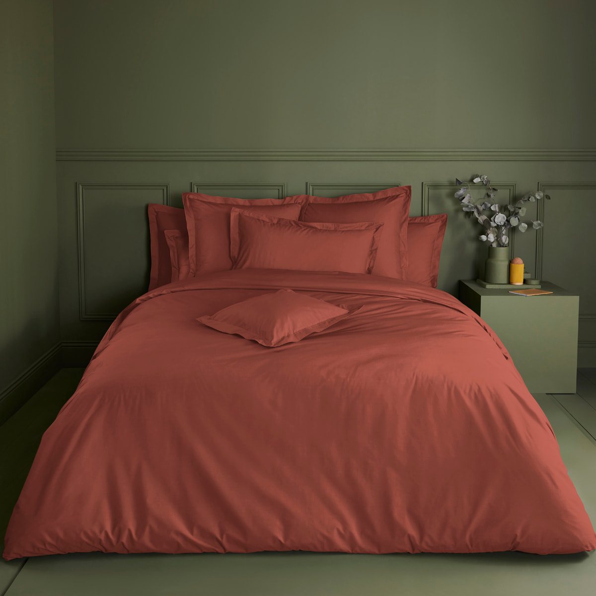 Drap housse b46 percale de coton 90 fils/cm² uni Olana rouille