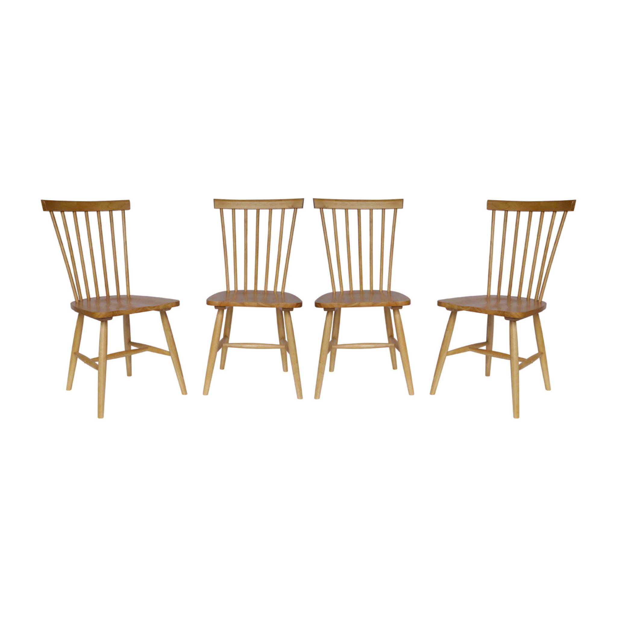 Lot de 4 chaises naturelles à barreaux en bois d'hévéa. ROMIE. L 50.8 x P 44.2 x H 90cm