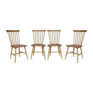 Lot de 4 chaises naturelles à barreaux en bois d'hévéa. ROMIE. L 50.8 x P 44.2 x H 90cm