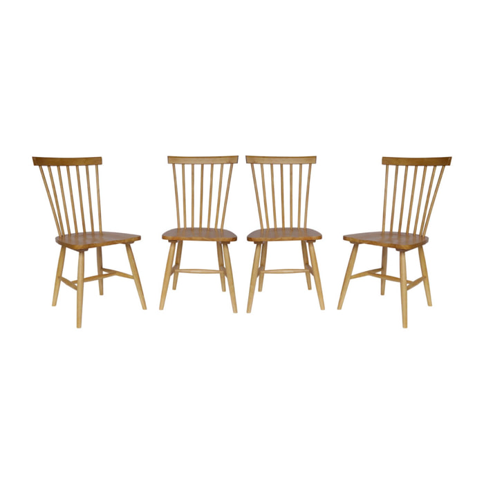 Lot de 4 chaises naturelles à barreaux en bois d'hévéa. ROMIE. L 50.8 x P 44.2 x H 90cm