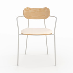 Lot de 2 chaises en tissu beige et placage en bois clair - Marine