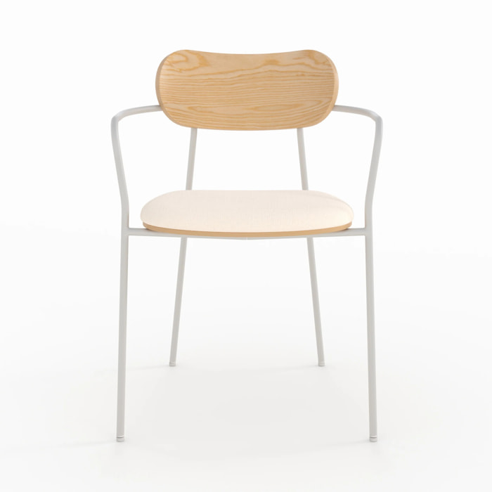 Lot de 2 chaises en tissu beige et placage en bois clair - Marine