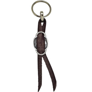 Llavero Espiral Negra en cuero y plata chapado